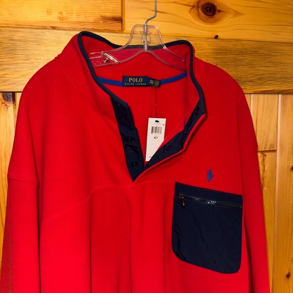 NEW Polo Ralph Lauren Red Fleece Snap Pullover Jacket 4XLT 4LT 4XL Big Tall NWT - Picture 2 of 11